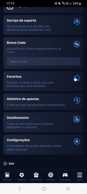 Acessando a Configuração de Conta